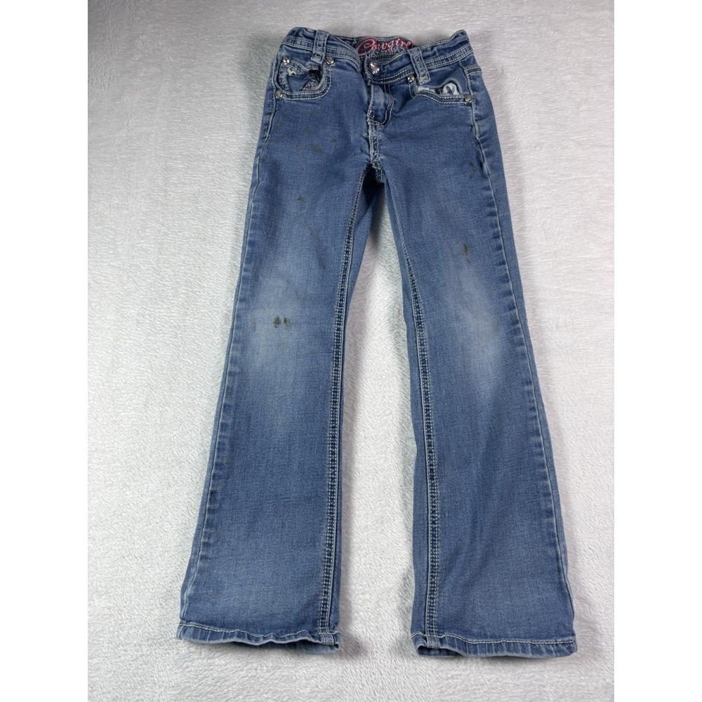 Cowgirl Hardware Girls Jeans Size 6 Rope Loop Horse Western Bootcut Denim Blue